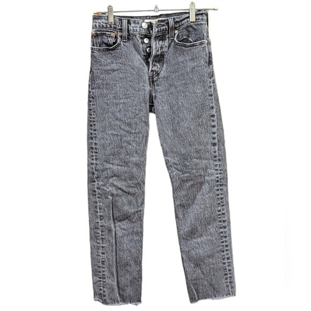 Levi's Wedgie Straight Jeans Size 24 Dark Gray Acid Wash